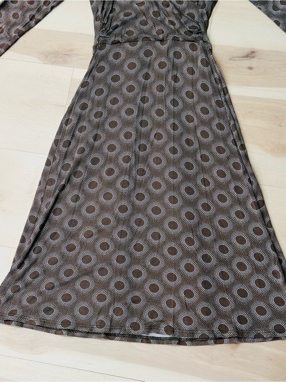 Boden Brown Geometric Faux Wrap Jersey Dress 8R 3/4 length sleeves V Neck Casual - Picture 3 of 9